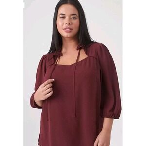 Lane Bryant Size 24 Maroon 3/4 Sleeve‎ Cut Out Neck Top NWT